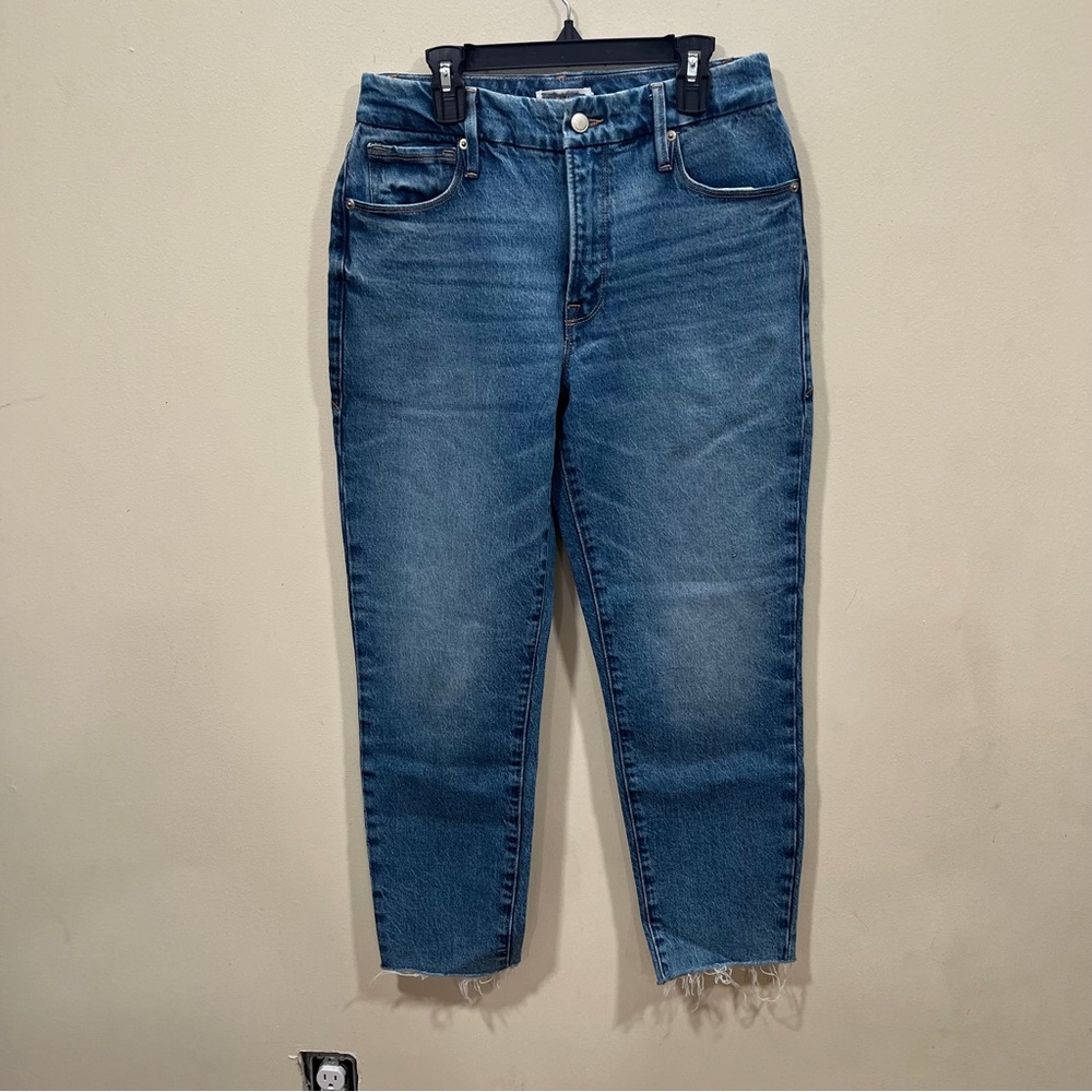 Good American Good ankle Denim High Rise Jeans Womens 2/26 NWOT raw hem